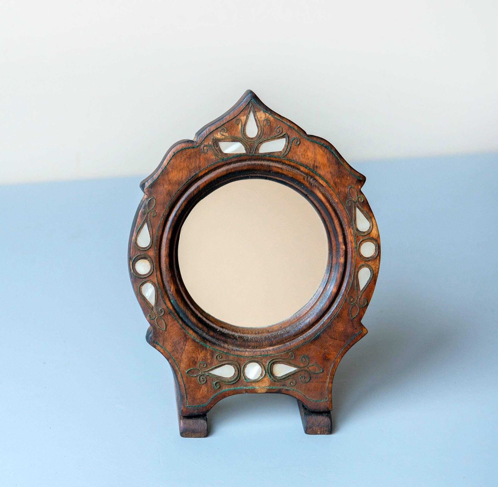 Antique Wooden Tabletop Mirror With Pearl Inlay, Art Nouveau / Jugendstil, C.1900 photo furniture