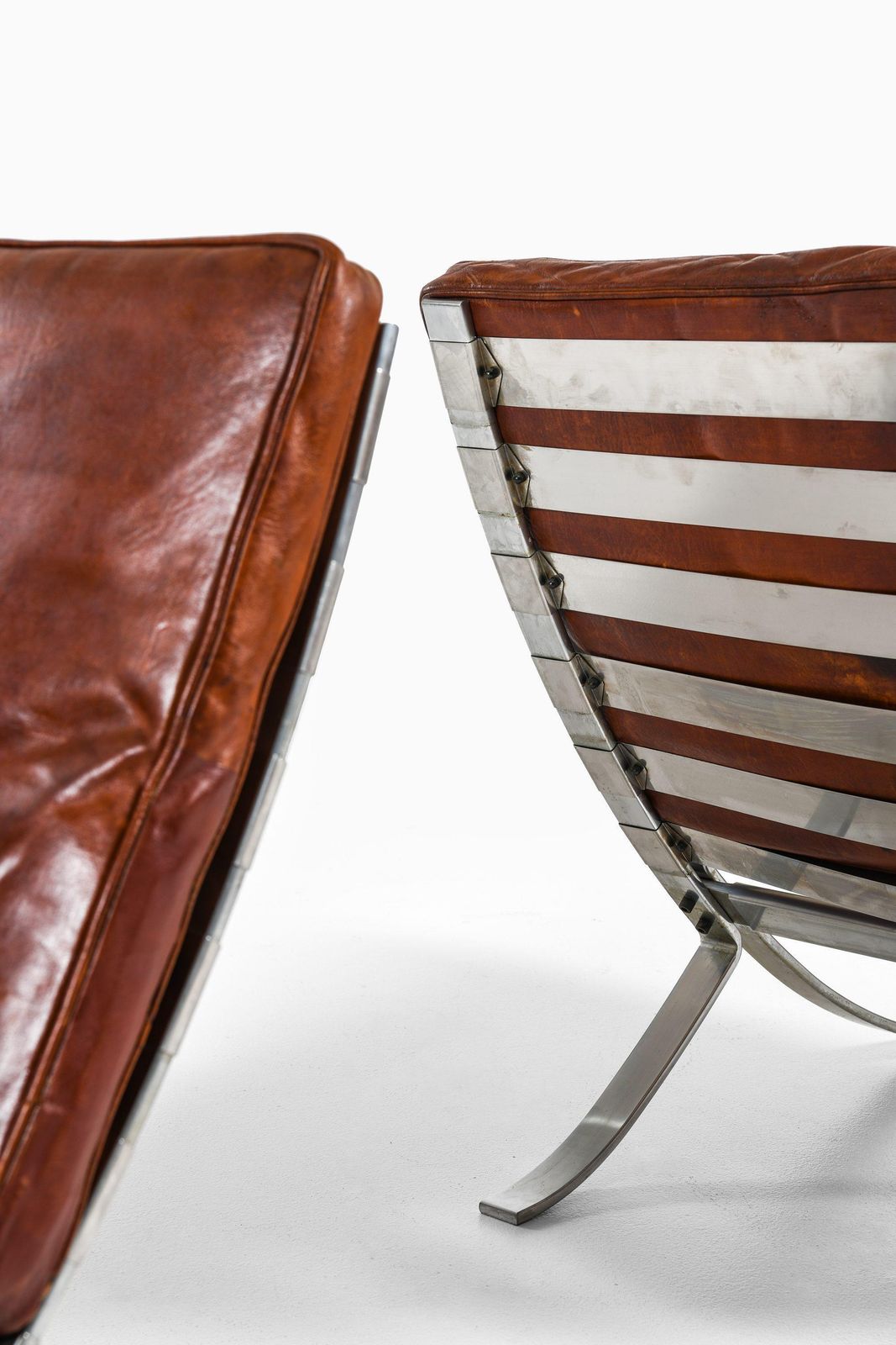 Furniture Pair Of Easy Chairs In Chromed Steel And Leather By Steen østergaard, 1960's photo