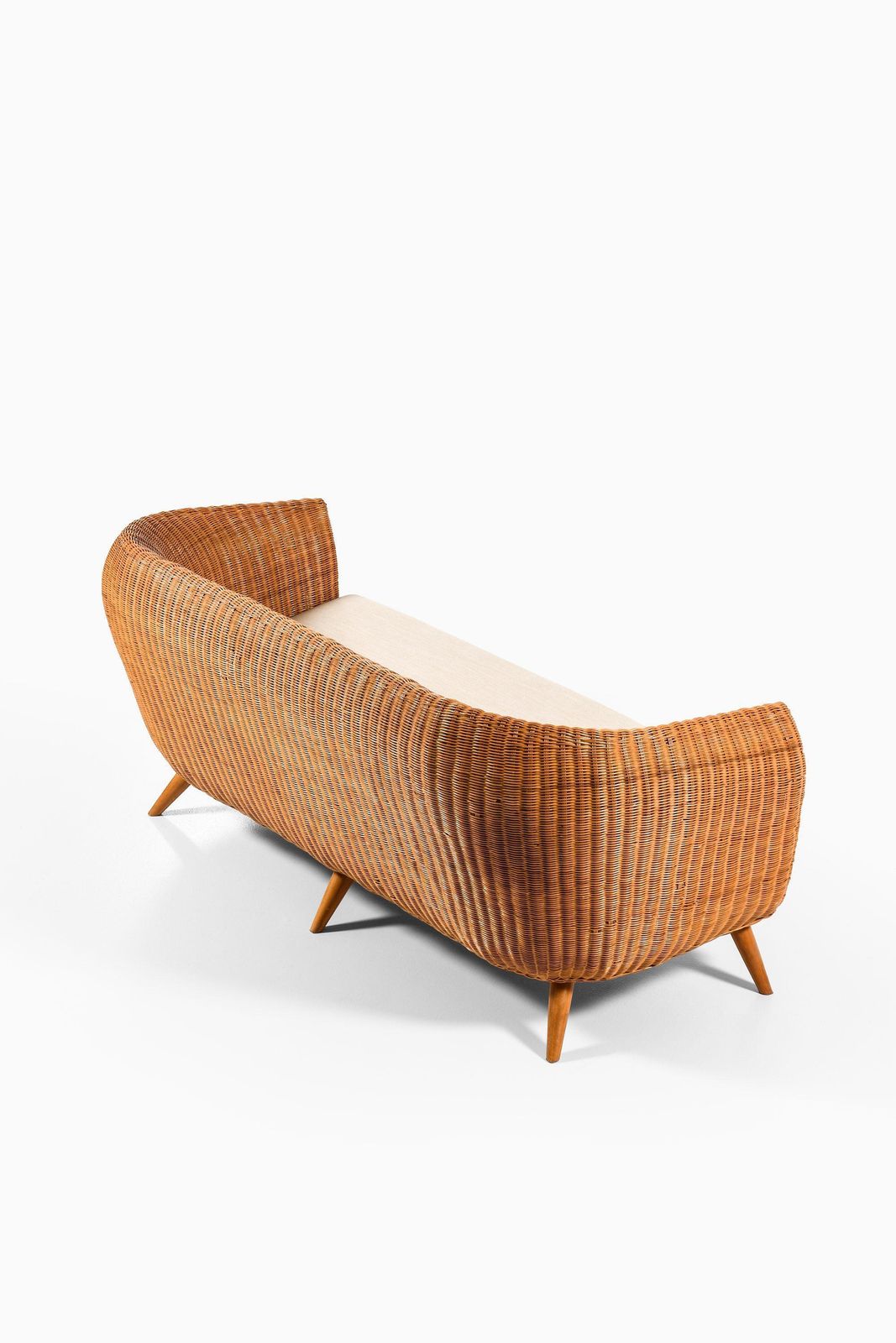 Freestanding Sofa In Rattan, Beech And Reupholstered Fabric, 1960's photo 10138.0