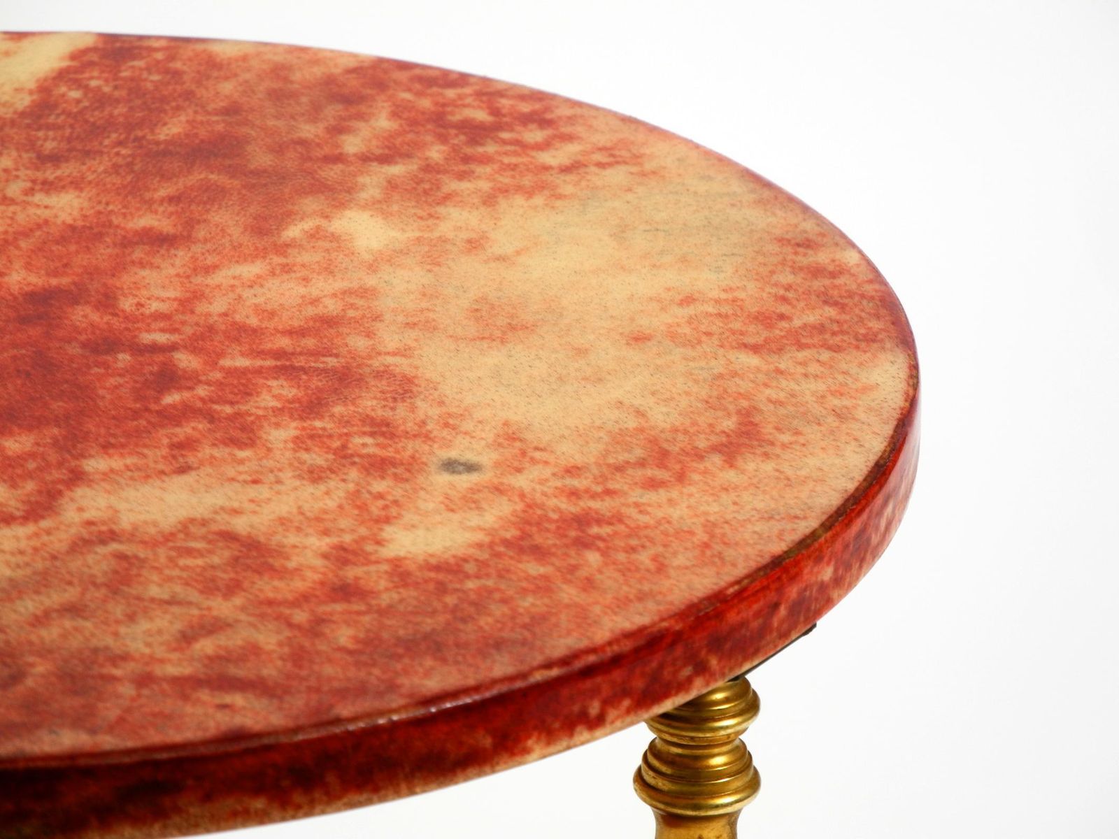 Furniture Round, Small 1960s Aldo Tura Serving Or Bar Trolley In Red Goatskin Leather photo