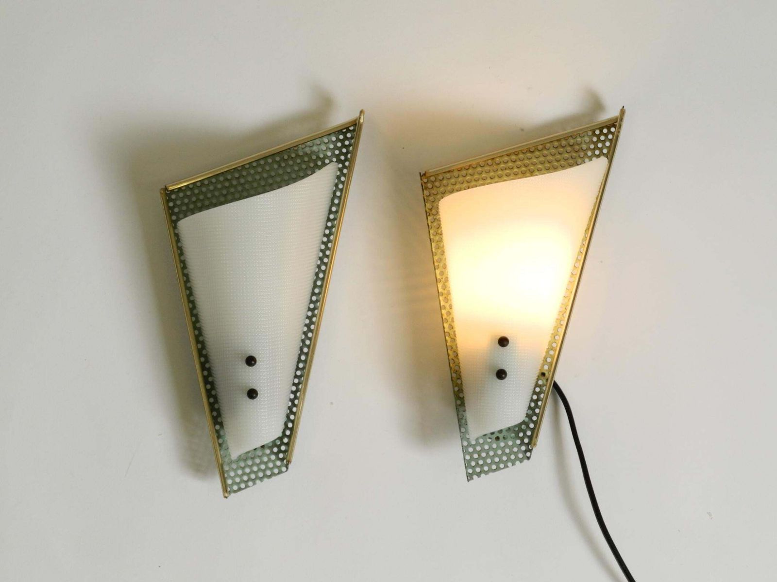 Pair Of Beautiful Mint Green Mid Century Modern Perforated Sheet Metal Wall Lamp photo 716.0
