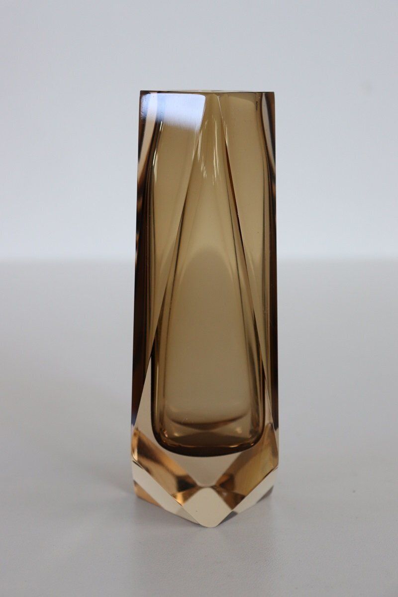 Murano Art Glass Smoked Amber Vase By Alessandro Mandruzzato, 1960s photo 947.0