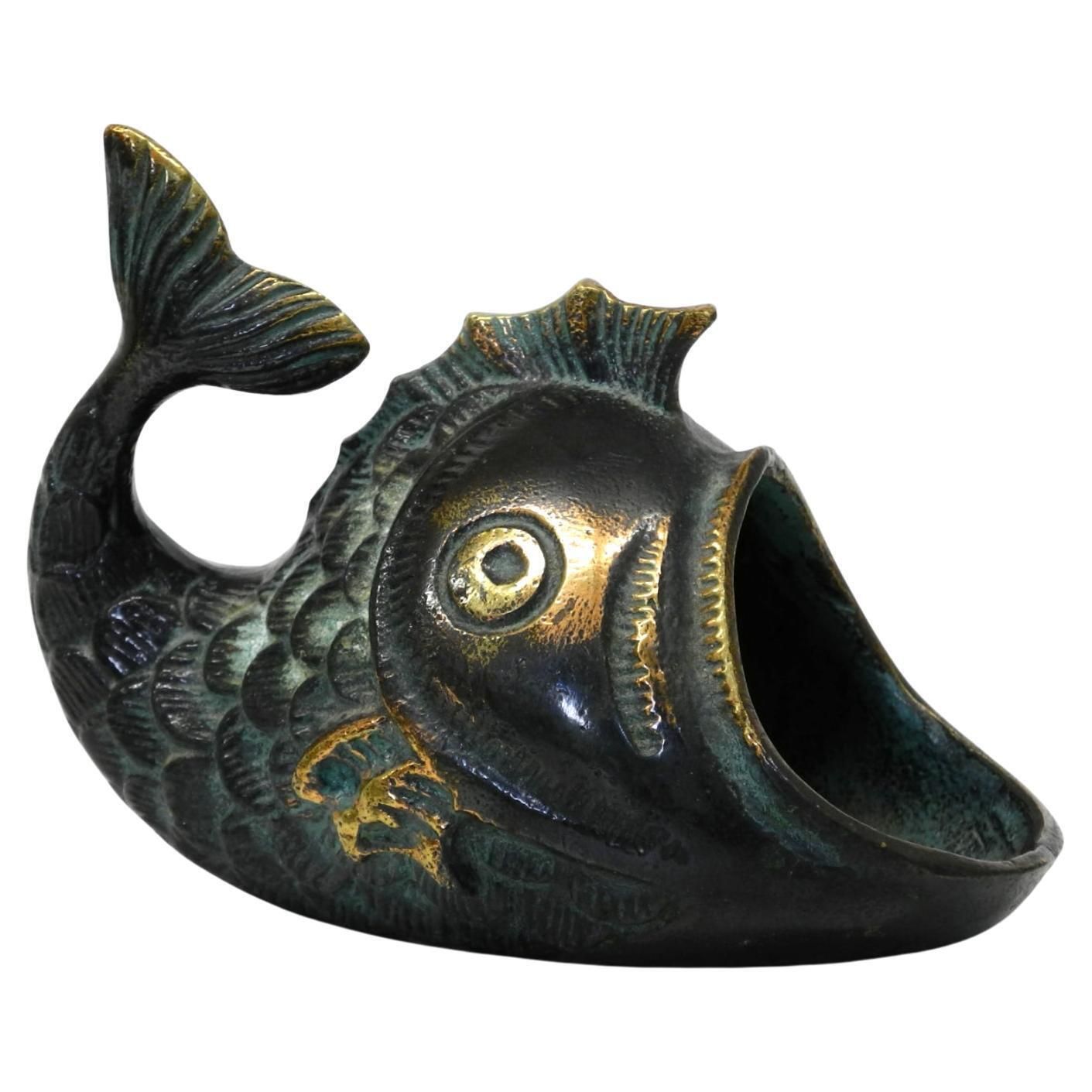 Mid Century Bronze Table Or Hand Ashtray By Walter Bosse In The Shape Of A Fish