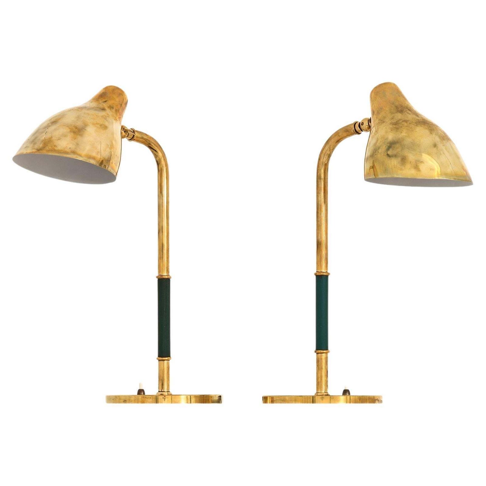 Pair Of Table Lamps In Brass And Vinyl By Vilhelm Lauritzen, 1940's
