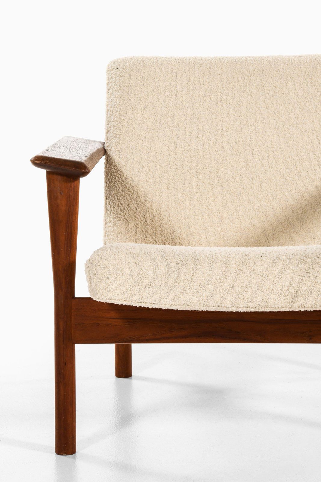 Pair Of Easy Chairs In Teak And Reupholstered In White Bouclé Fabric, 1950's photo 38433.0