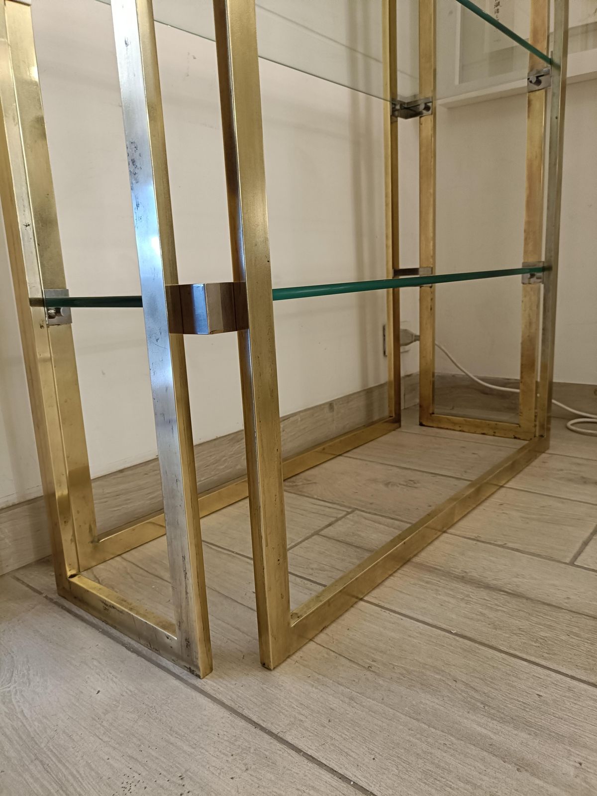 Brass Etagere With Glass Shelves, Italy 1970s photo 2429.0
