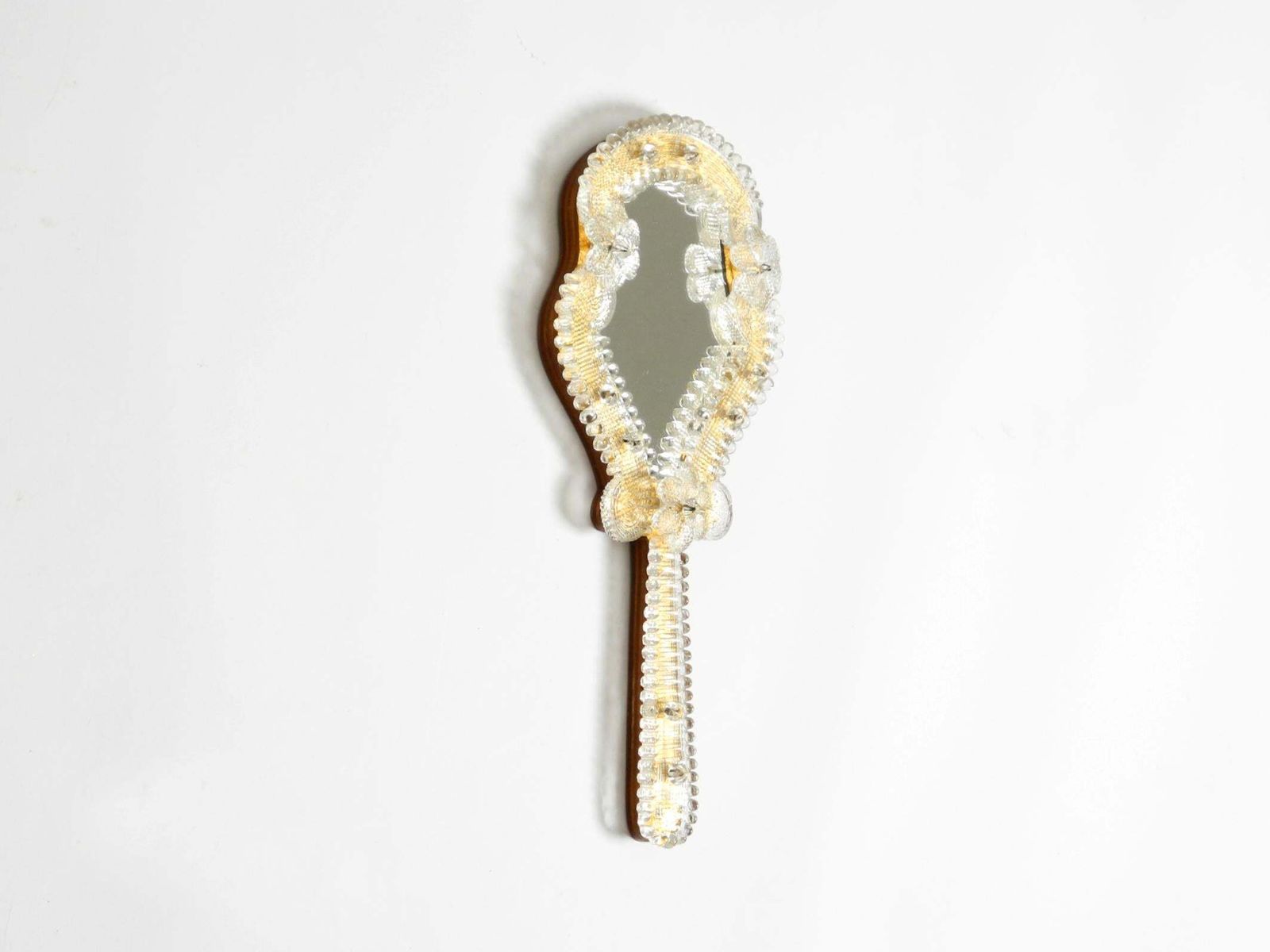 Venetian Mid Century Modern Hand Or Wall Mirror With Murano Glass Rosettes photo furniture