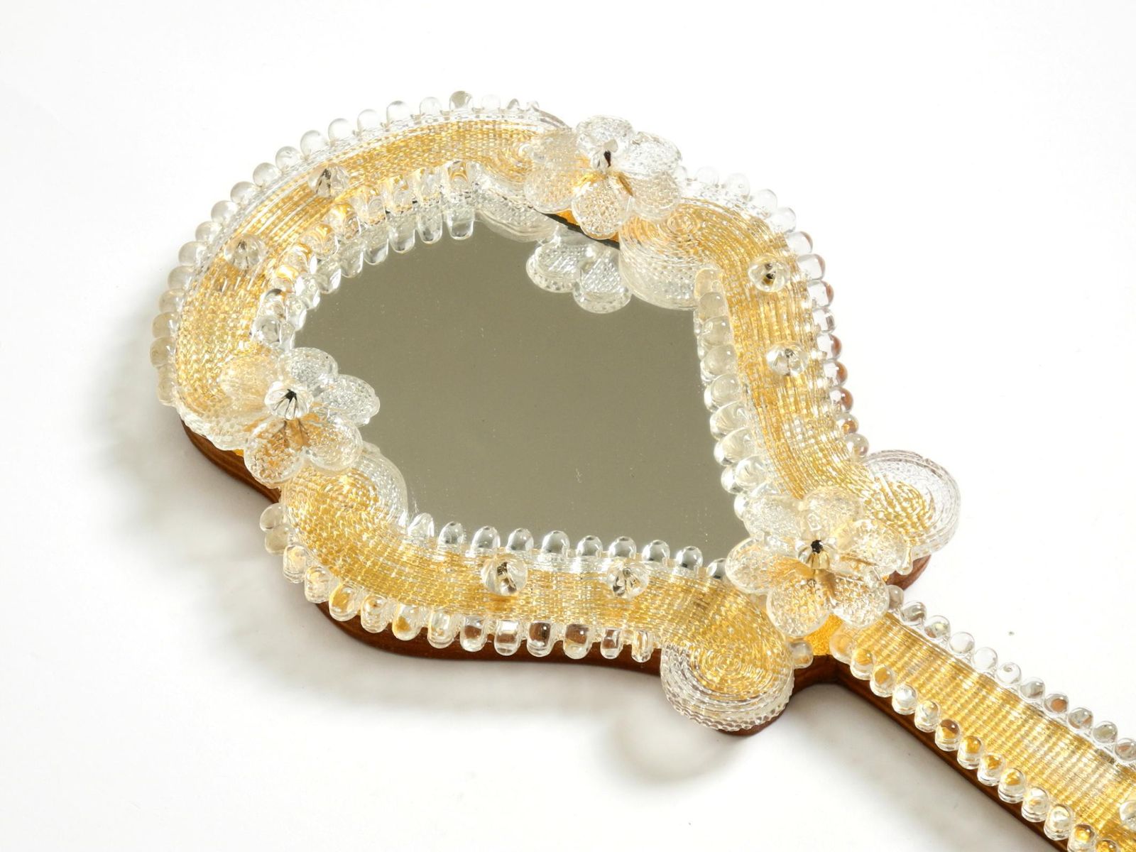 Venetian Mid Century Modern Hand Or Wall Mirror With Murano Glass Rosettes photo 477.0
