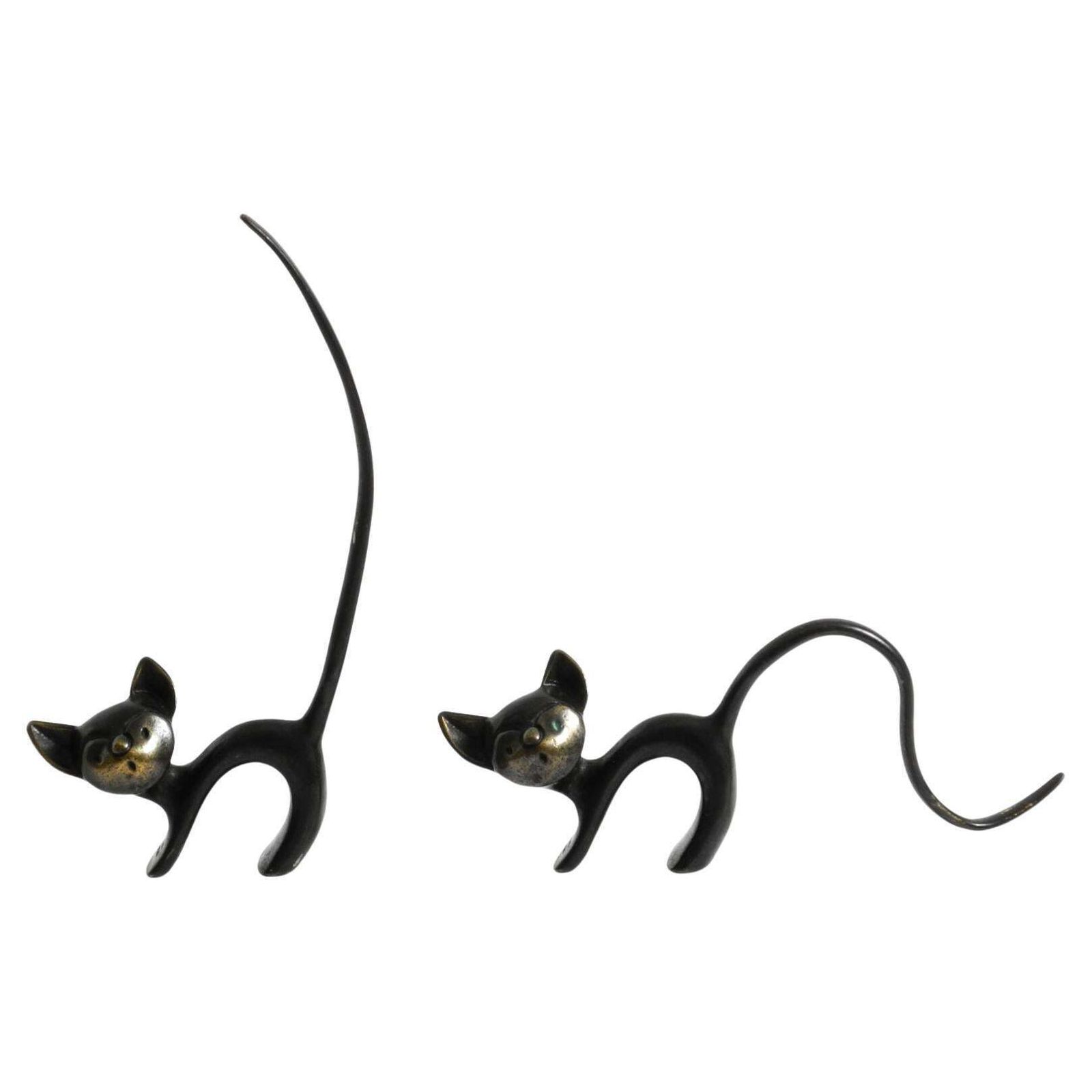 Two Mid Century Brass Cats As Ring Holders By Walter Bosse For Herta Baller