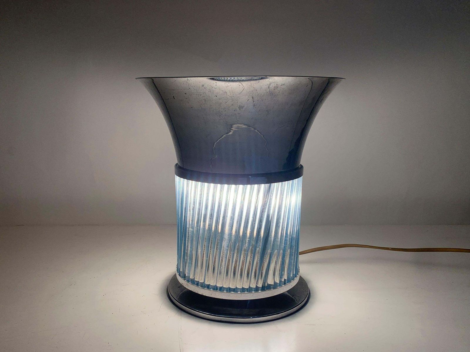 Art Deco Blue Glass & Metal Table Lamp, France, Circa 1930s, 24\" Dia photo buy