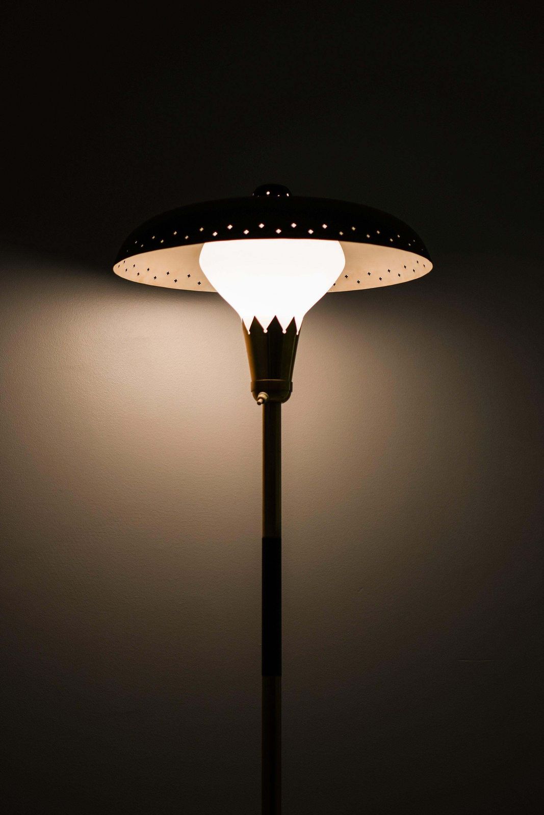 Rare Floor Lamp In Brass, Opaline Glass And Lacquered Metal, 1950's photo 6319.0