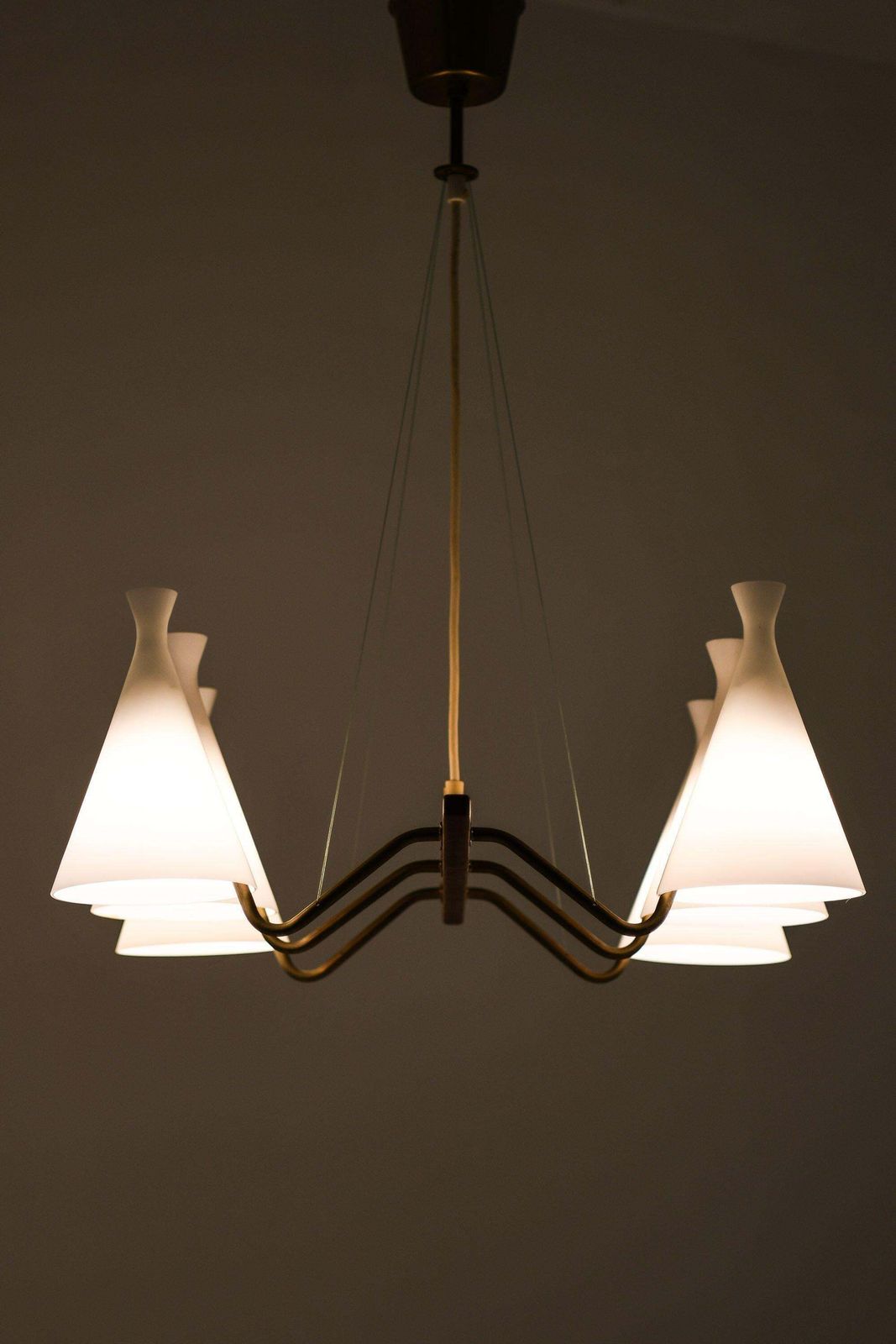 Ceiling Lamp In Teak, Brass & Opaline Glass By Svend Aage Holm Sørensen, 1950's photo 8271.0