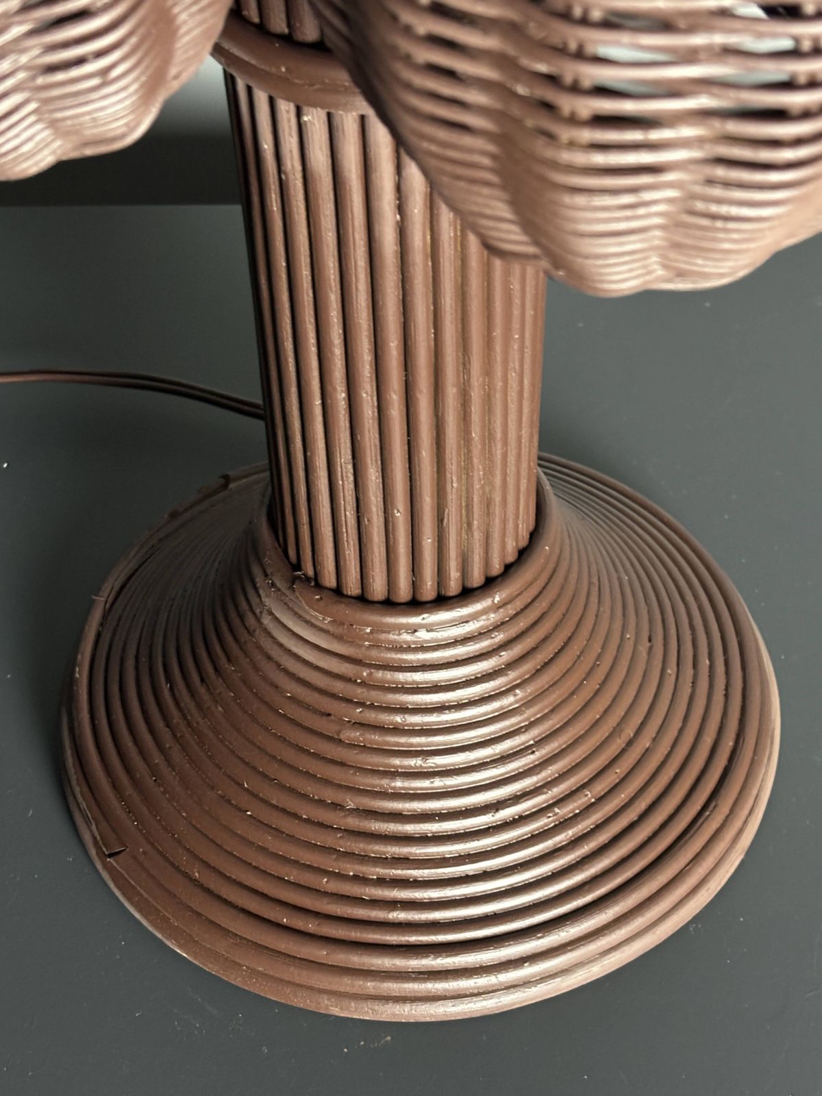 Pencil Reed Rattan Bamboo Palm Tree Coconut Table Lamp Maro Lopez Style 70s photo vinterior