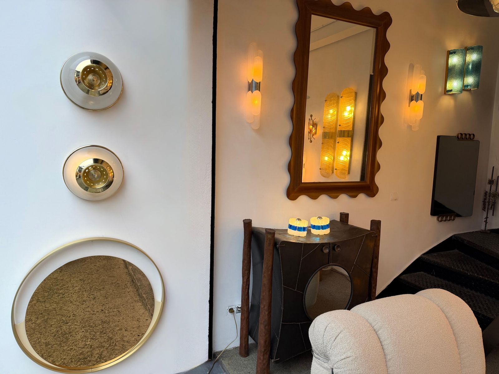 Pair Of Brass And Glass Azucena Sconces By Luigi Caccia Dominioni, Italy, 1960s photo Lighting