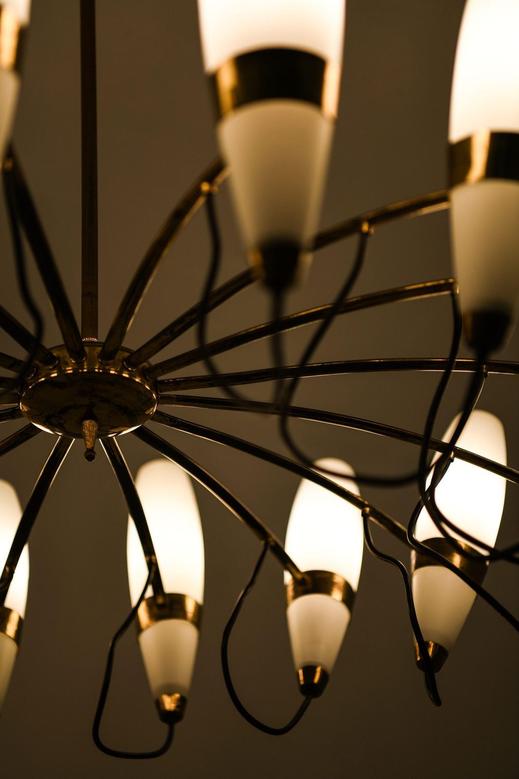 Large Ceiling Lamp In Opaline Glass And Brass, 1950's photo vinterior