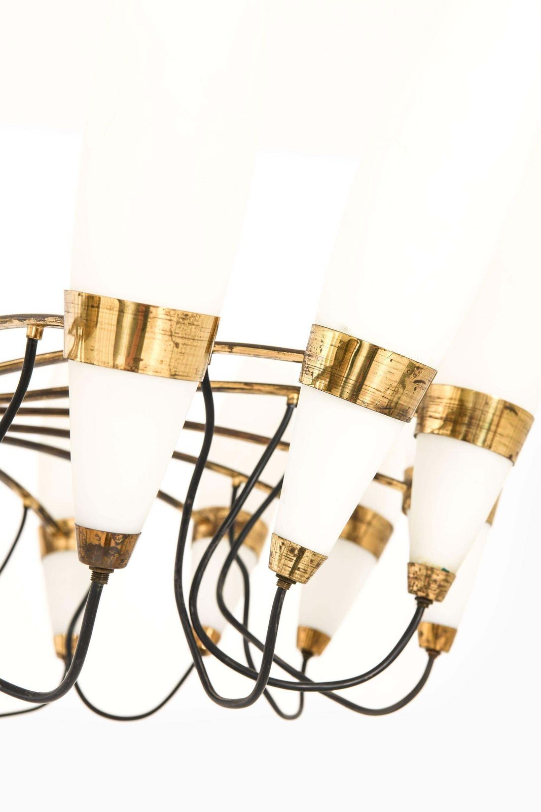 Large Ceiling Lamp In Opaline Glass And Brass, 1950's photo buy