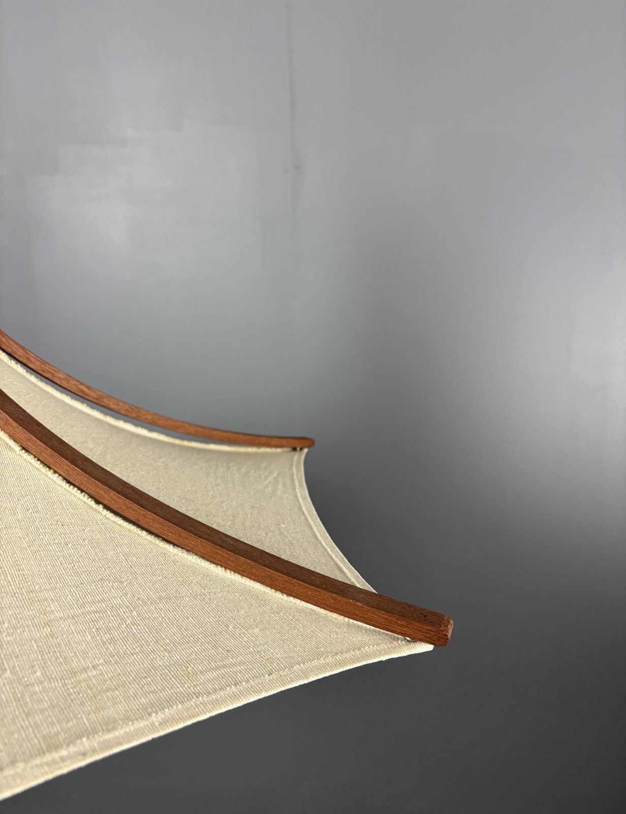 Teak And Linen Umbrella Counter Balance Pendant By Domus, 1970s photo vintage