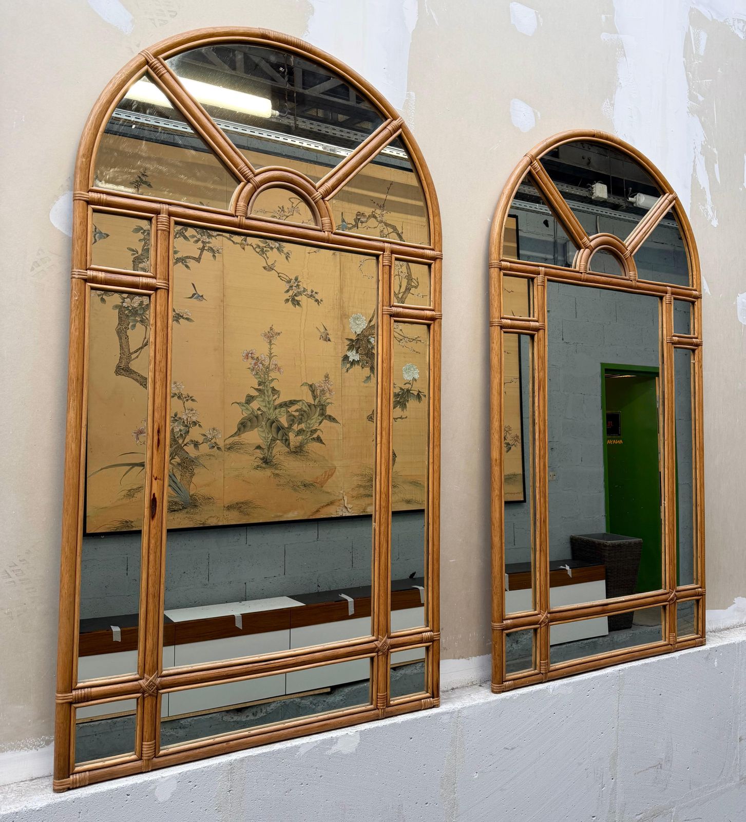 Large Rattan Parclosed Mirror . Italy, 1970s photo 3800.0