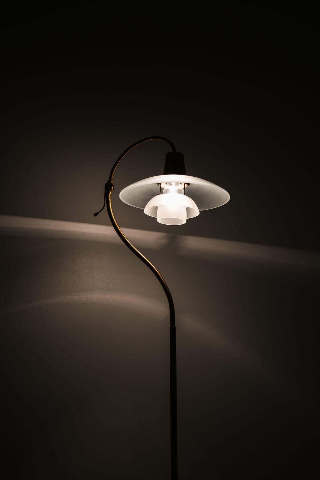 Floor Lamp In Bronze Patinated Brass And Glass Shades By Poul Henningsen, 1940's photo for sale