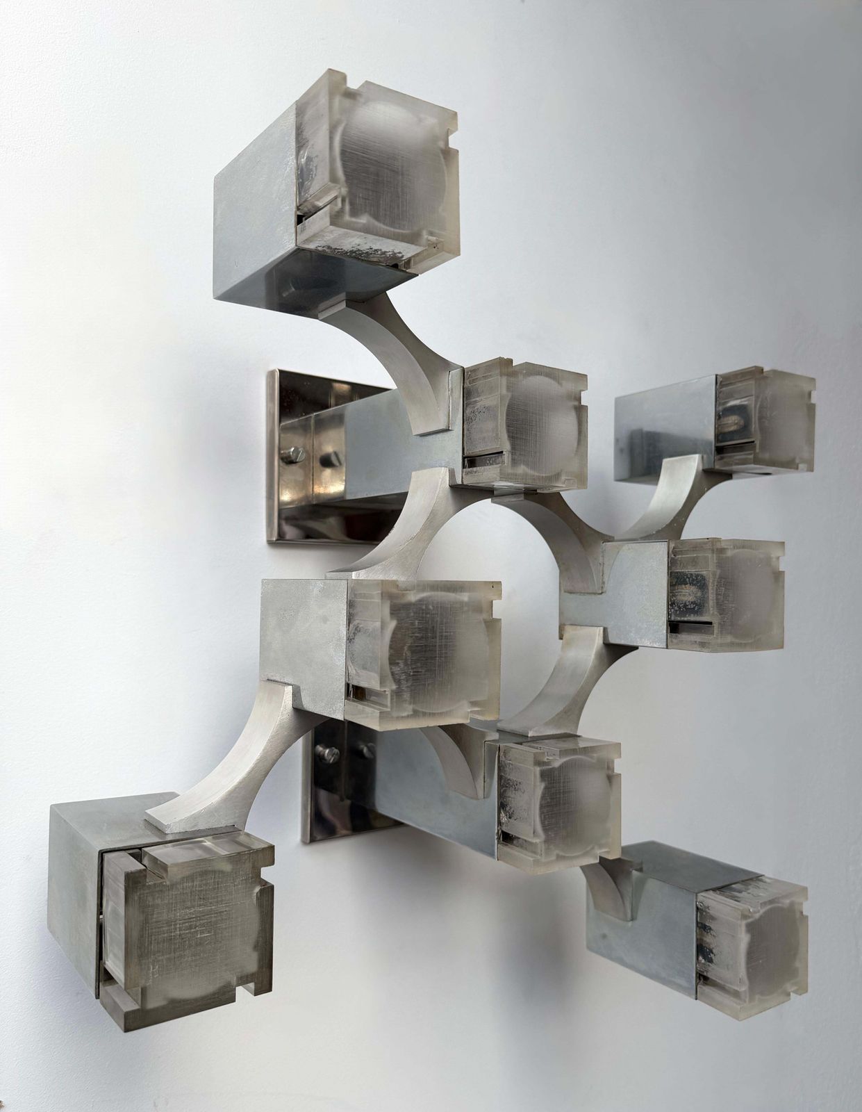 Pair Of Sconces Cubic Metal Chrome And Lucite By Sciolari, Italy, 1970s photo for sale