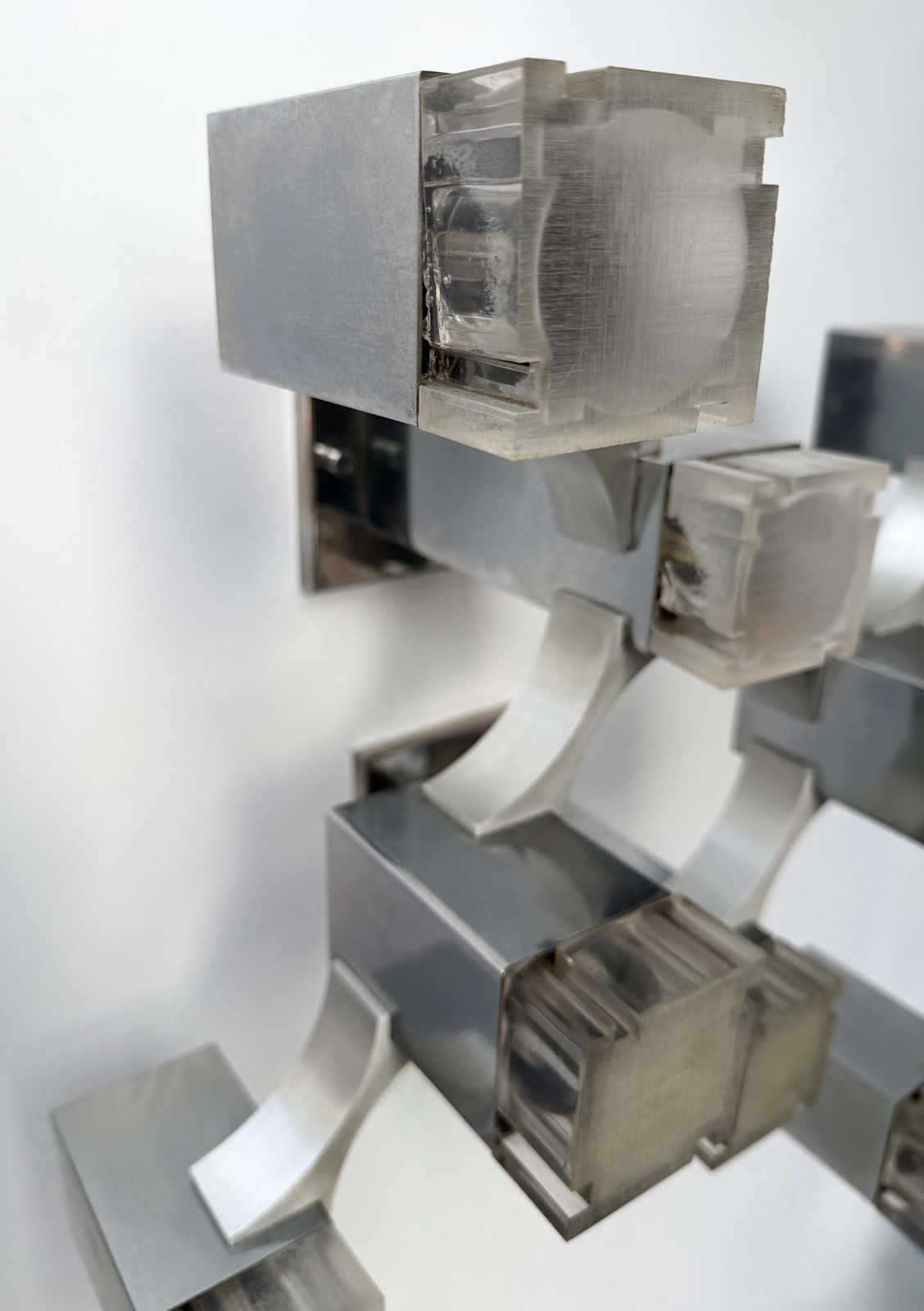 photo for sale Pair Of Sconces Cubic Metal Chrome And Lucite By Sciolari, Italy, 1970s