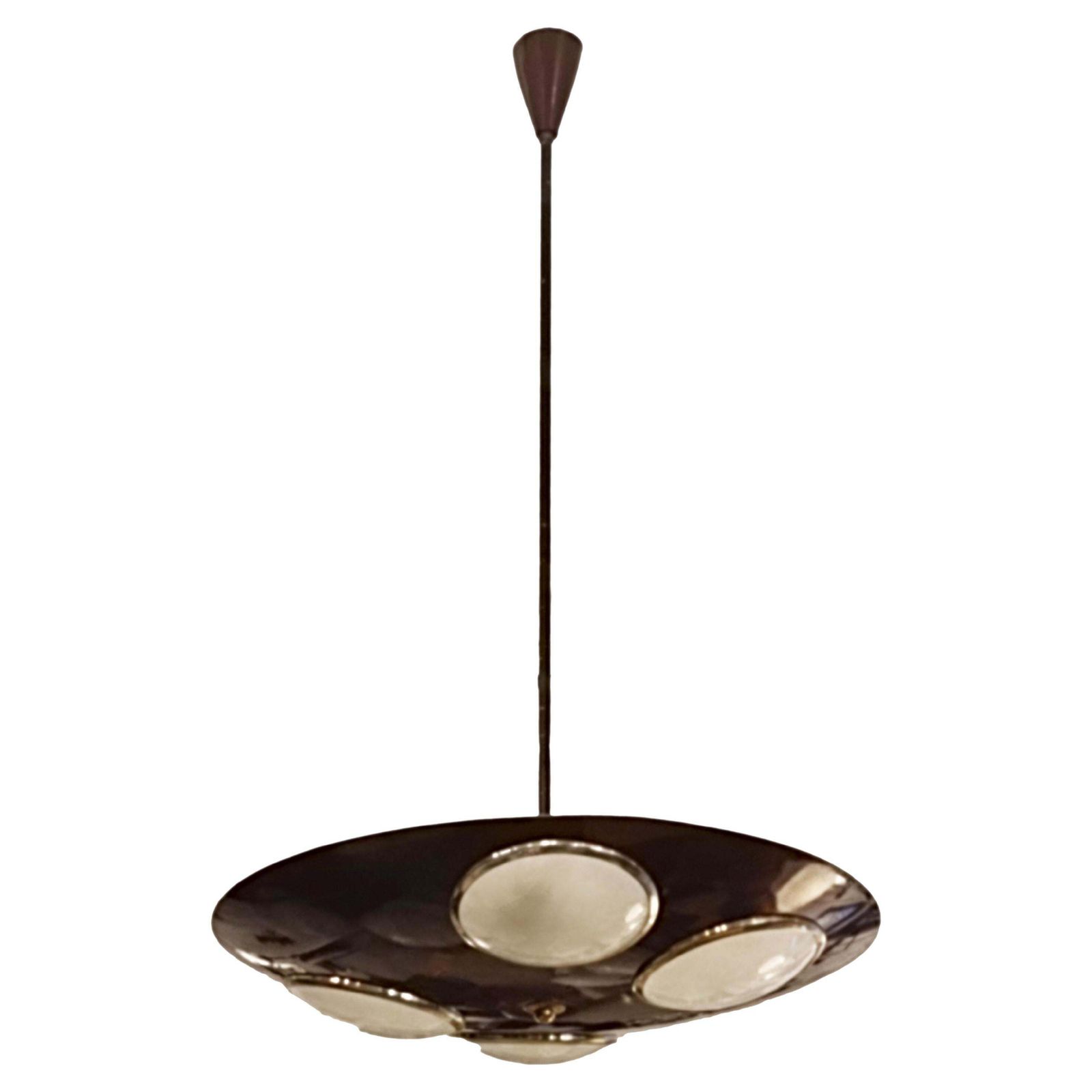 Lumen Milano Lampada A Sospensione In Metallo Laccato Bordeaux, Italia 1950s