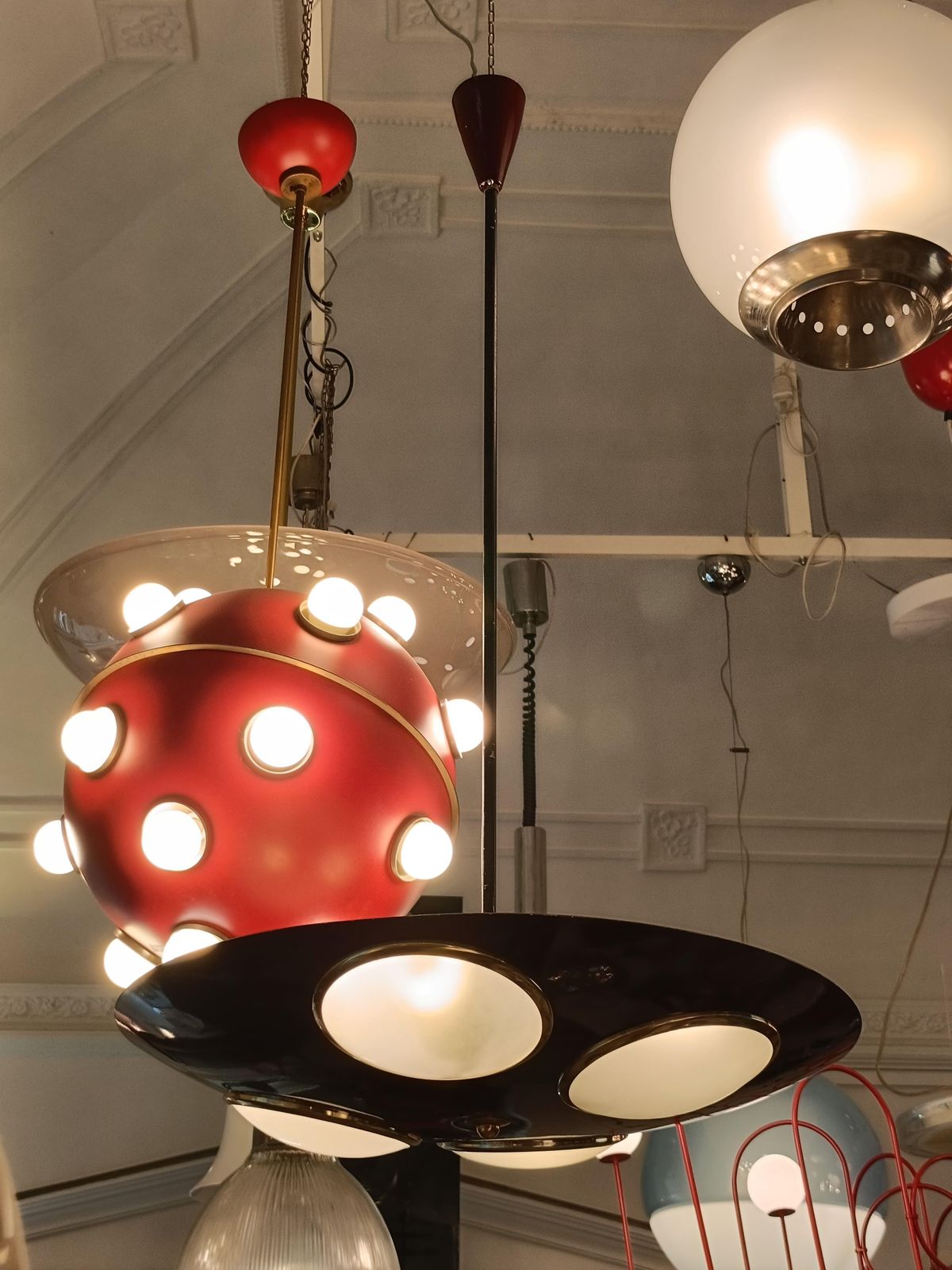 Lumen Milano Lampada A Sospensione In Metallo Laccato Bordeaux, Italia 1950s photo buy