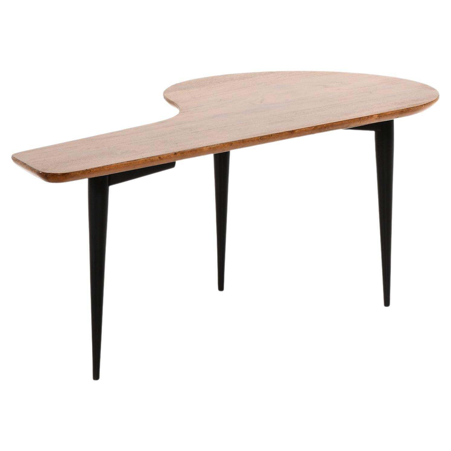 Coffee Table In Black Lacquered Wood And Teak, 1950's