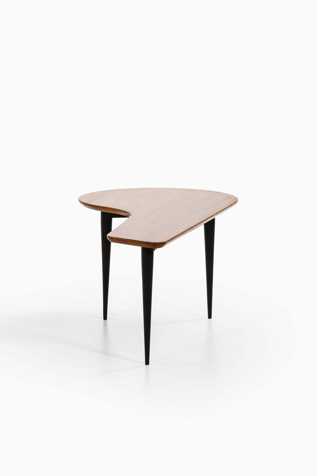 Coffee Table In Black Lacquered Wood And Teak, 1950's photo for sale