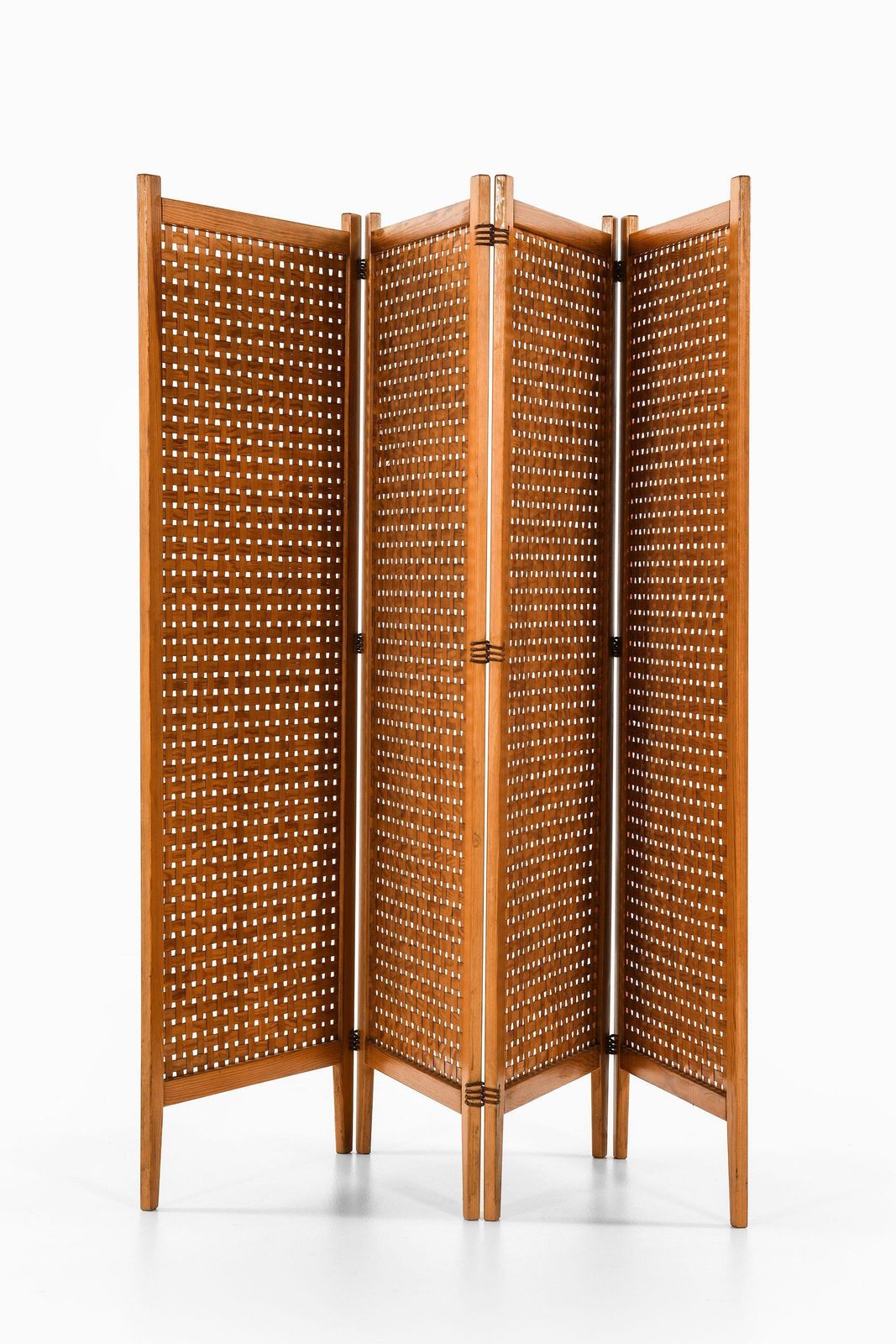 Very Rare Folding Screen / Room Divider In Pine With Suede Strings, 1950's photo for sale