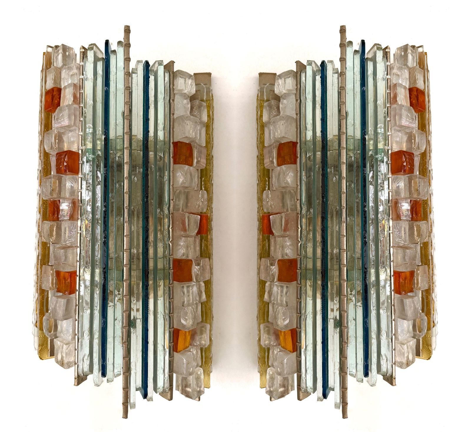 Pair Of Hammered Glass Silver Iron Sconces By Biancardi, Italy, 1970s photo furniture