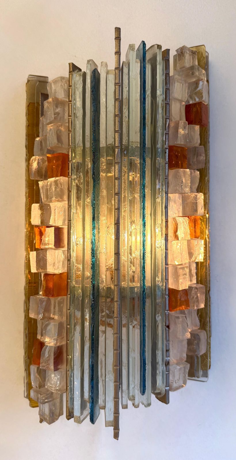 Pair Of Hammered Glass Silver Iron Sconces By Biancardi, Italy, 1970s photo vinterior
