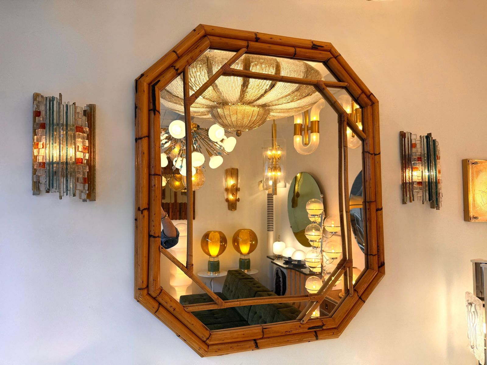 photo furniture Pair Of Hammered Glass Silver Iron Sconces By Biancardi, Italy, 1970s