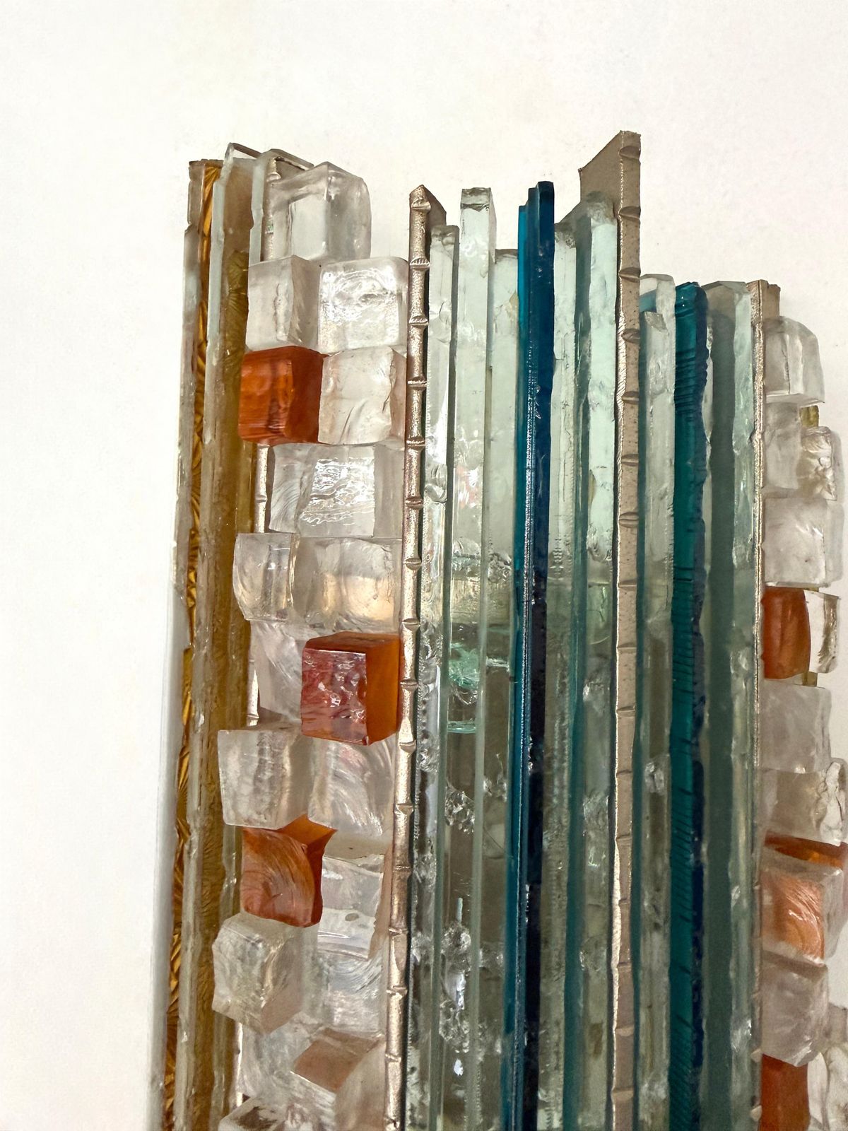 photo for sale Pair Of Hammered Glass Silver Iron Sconces By Biancardi, Italy, 1970s