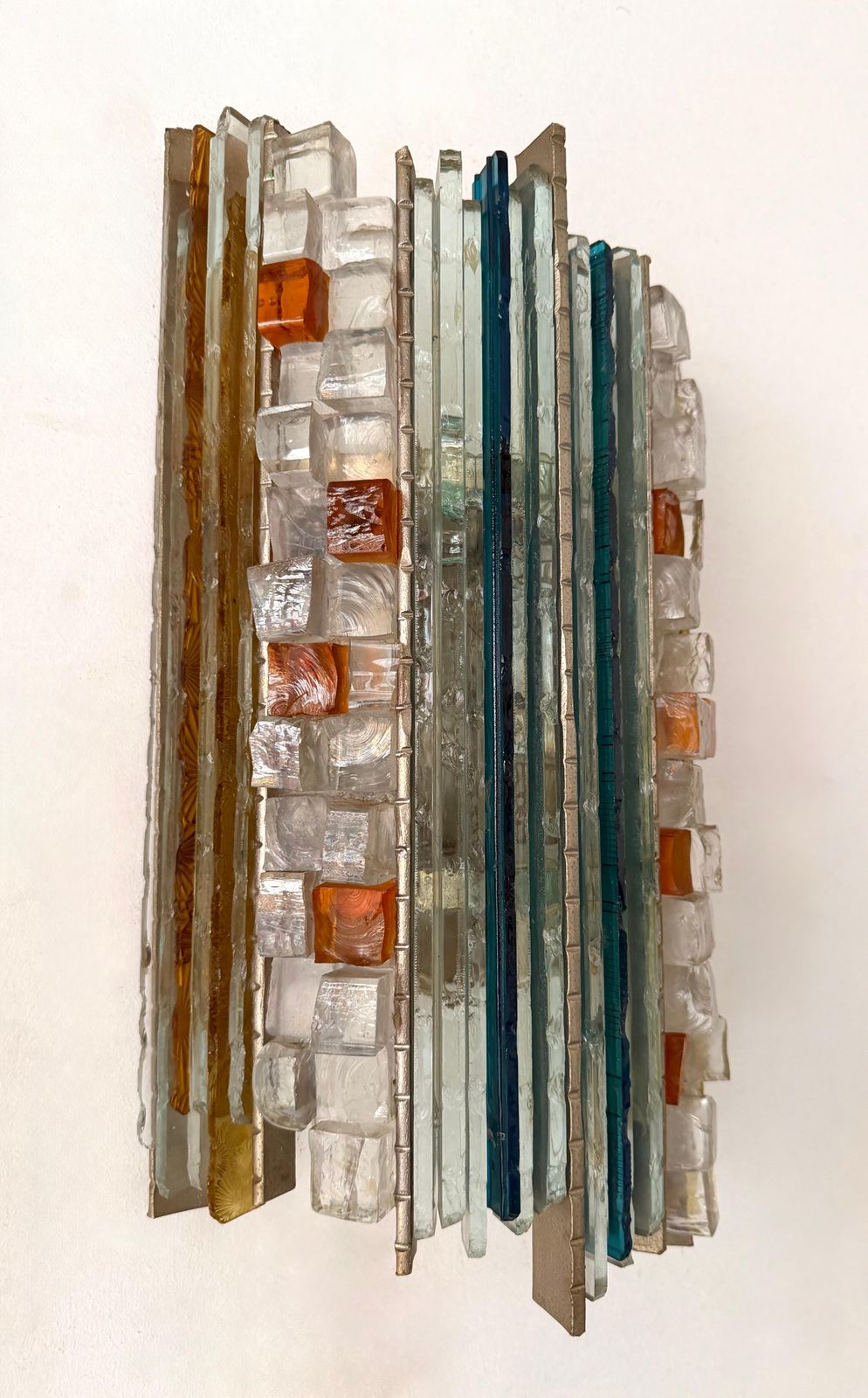 Lighting Pair Of Hammered Glass Silver Iron Sconces By Biancardi, Italy, 1970s photo