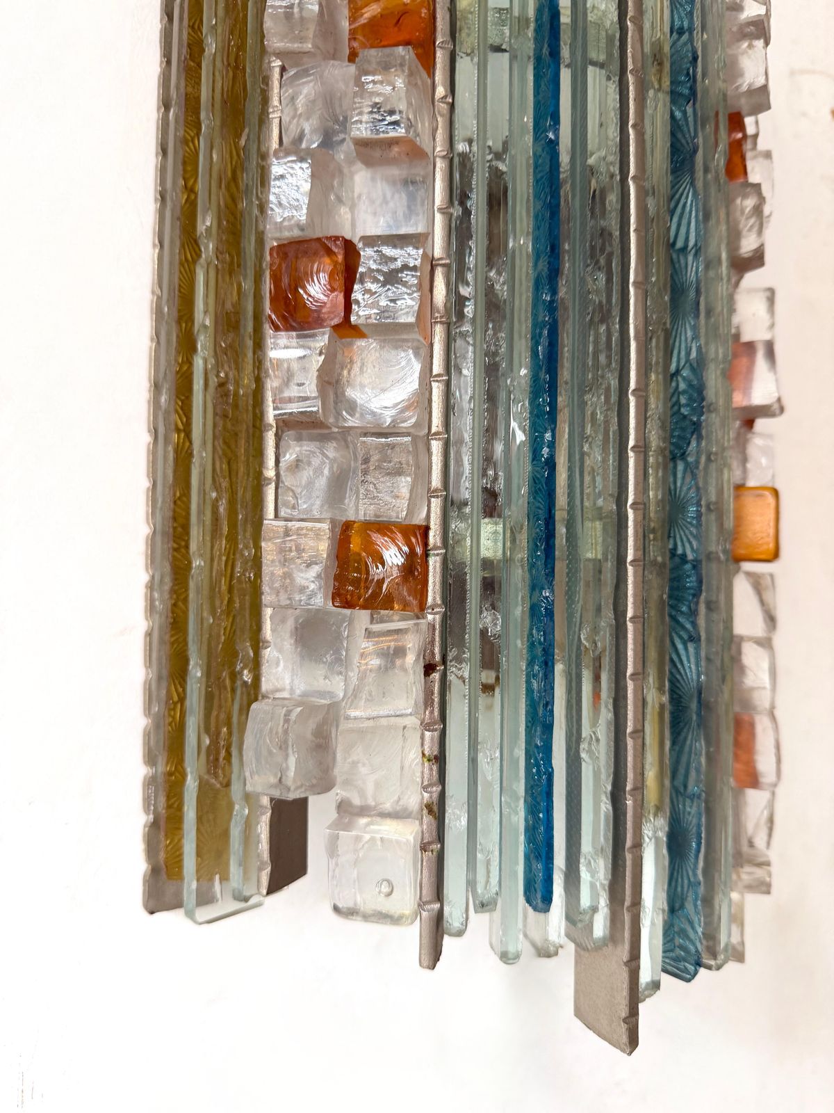 photo vinterior Pair Of Hammered Glass Silver Iron Sconces By Biancardi, Italy, 1970s