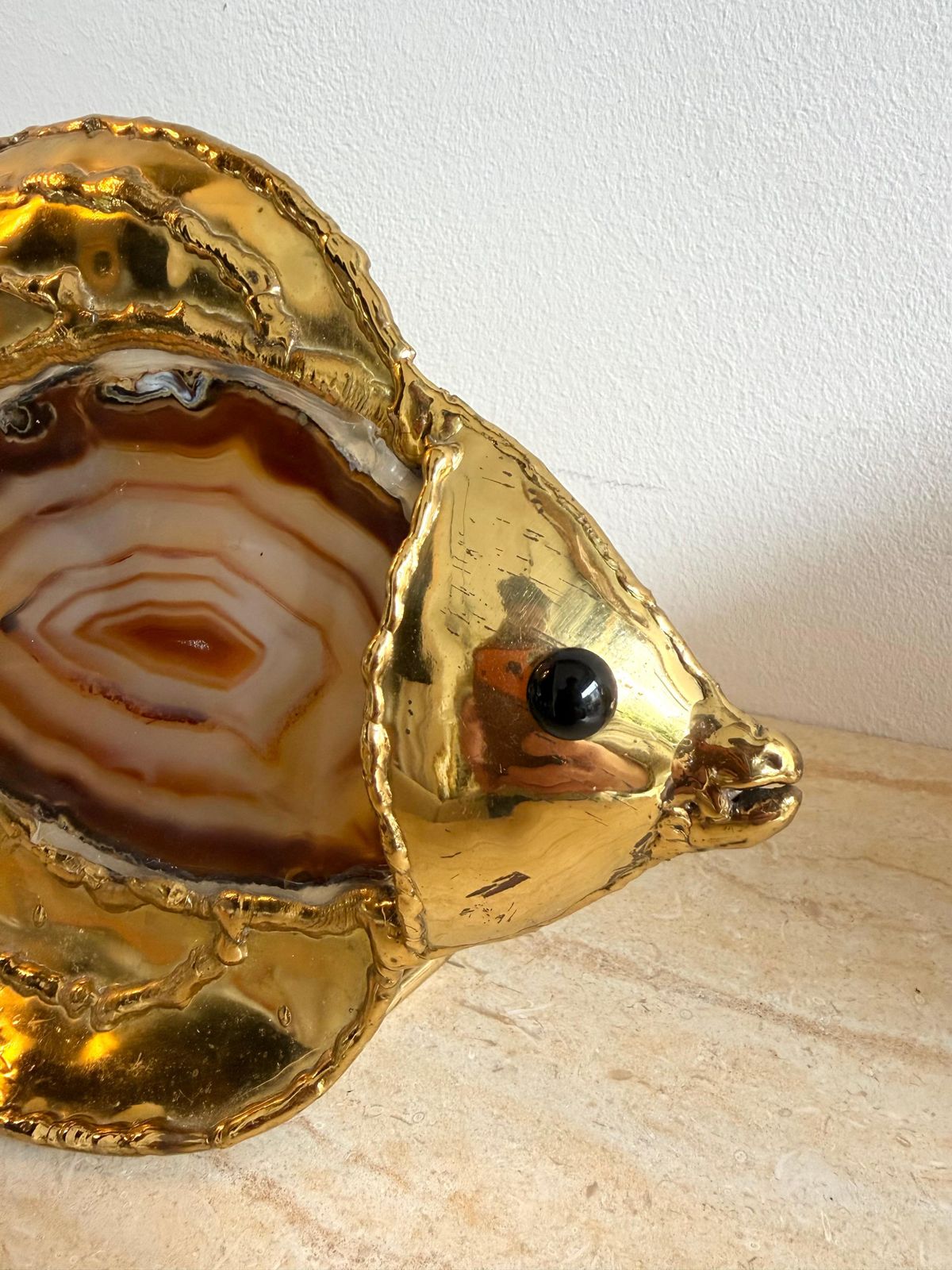 photo furniture Pair Of Brass Agate Fish Lamps By Henri Fernandez, France, 1980s