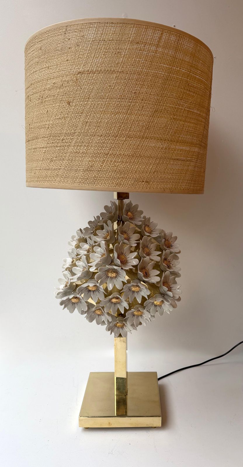 photo furniture Contemporary Pair Of Brass And Gilt Porcelain Daisy Lamps, Italy
