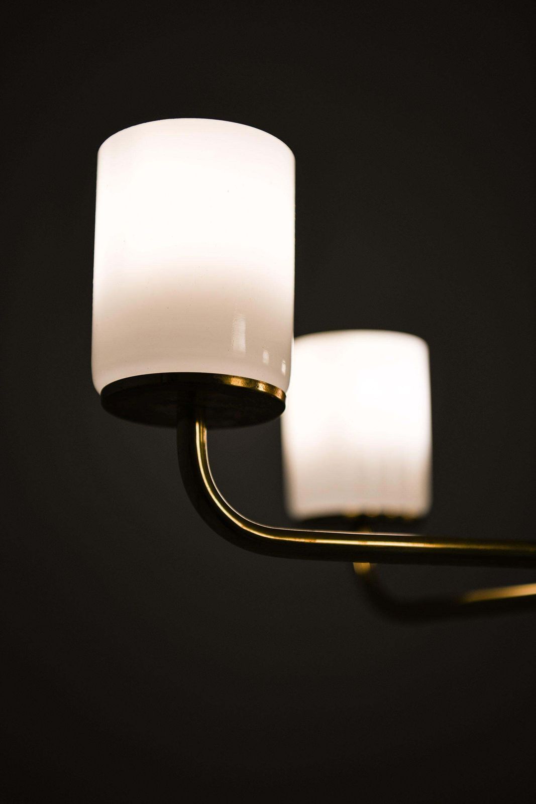 Ceiling Lamp In Brass And Opaline Glass In The Manner Of Paavo Tynell, 1950's photo vinterior