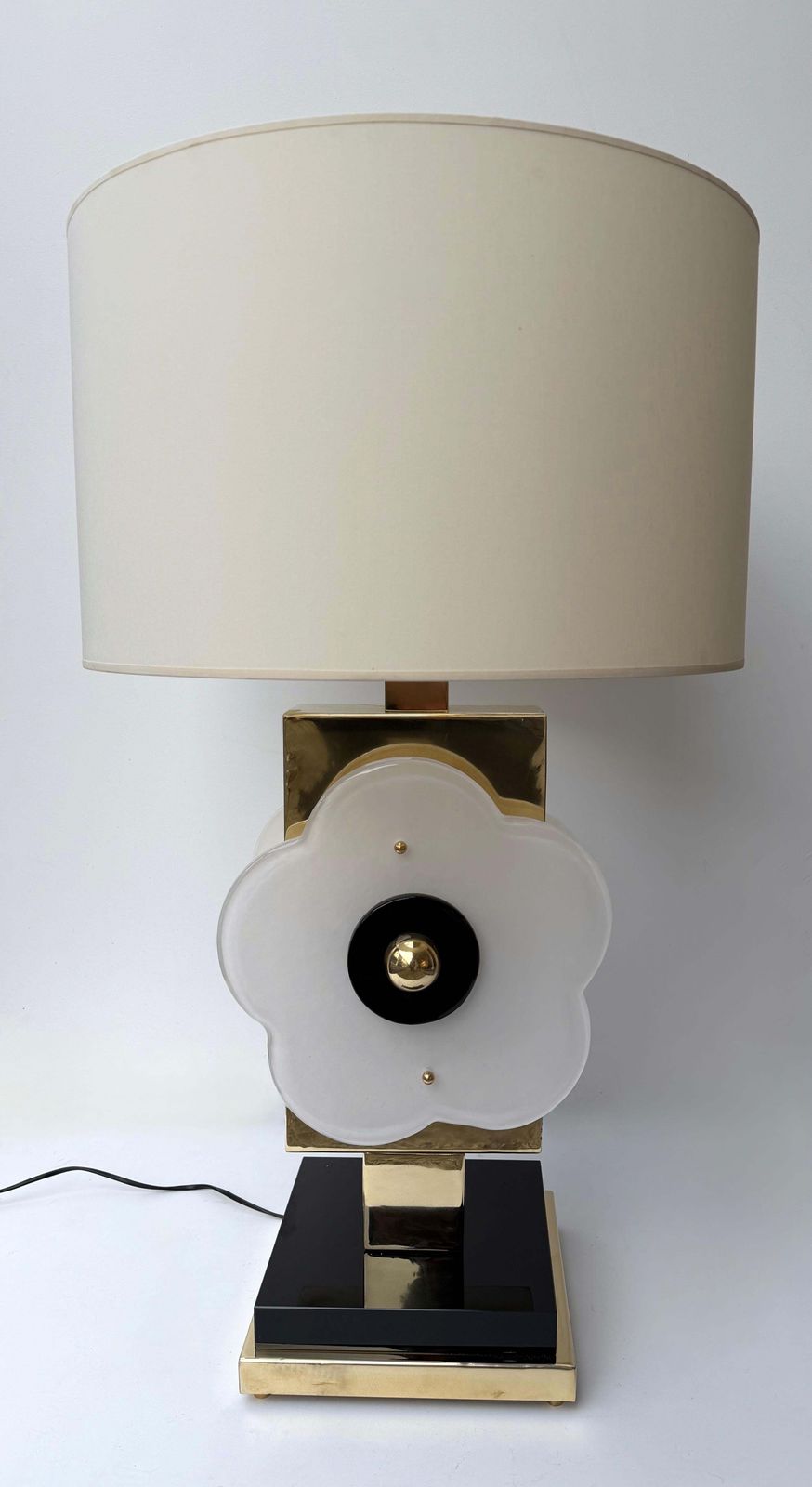 Contemporary Pair Of Brass And Murano Glass Big Flowers Lamps, Italy photo Lighting