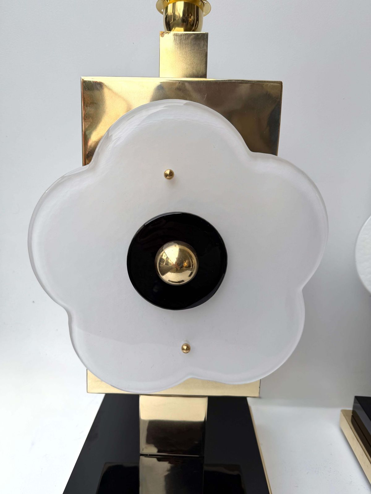 Contemporary Pair Of Brass And Murano Glass Big Flowers Lamps, Italy photo buy