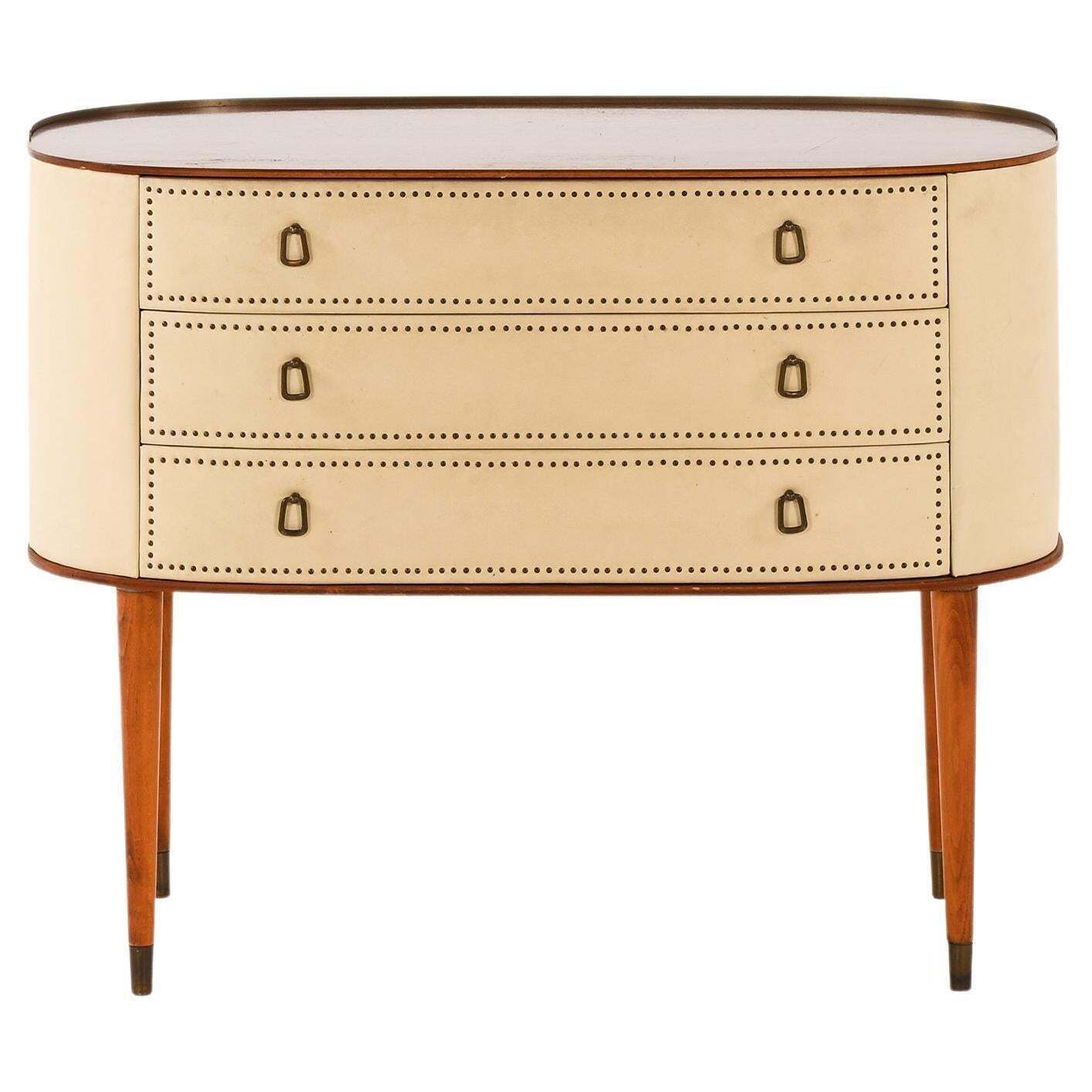 Bureau In Mahogany And White Artificial Leather By Halvdan Pettersson, 1950's