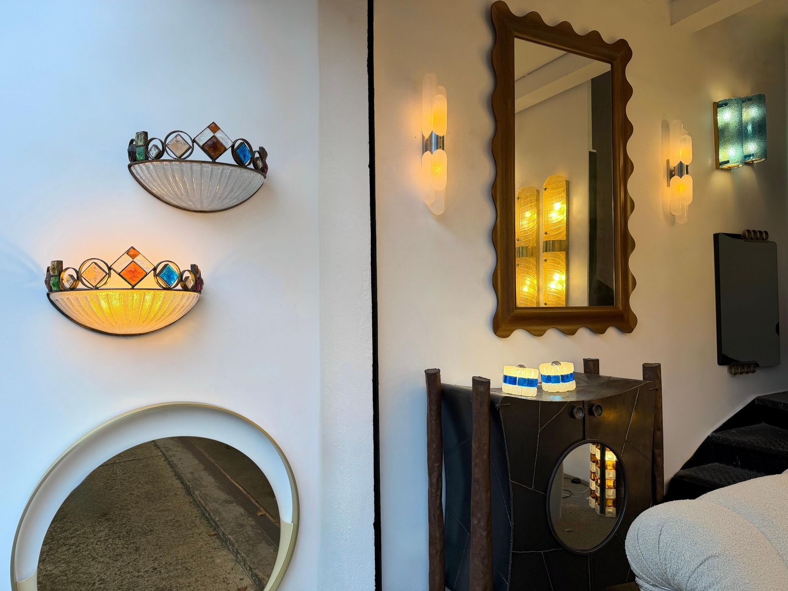 Hammered Glass Wrought Iron Murano Glass Sconce By Longobard, Italy, 1970s photo furniture