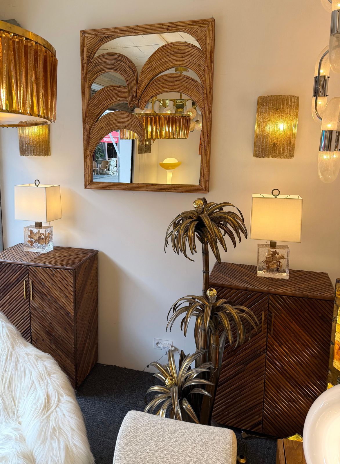 Large Rattan Palm Tree Mirror By Vivai Del Sud. Italy, 1970s photo Home Decor