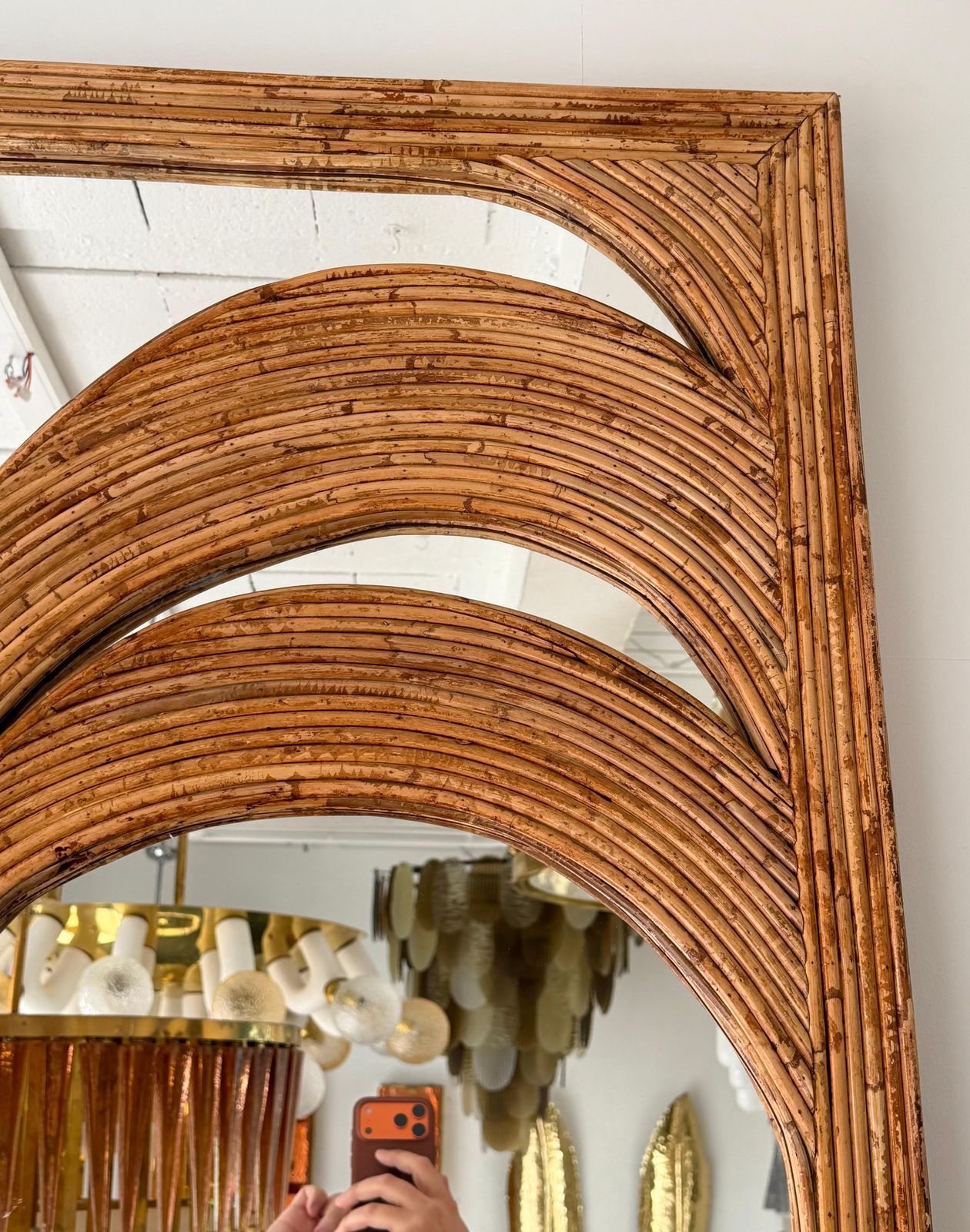 photo vinterior Large Rattan Palm Tree Mirror By Vivai Del Sud. Italy, 1970s