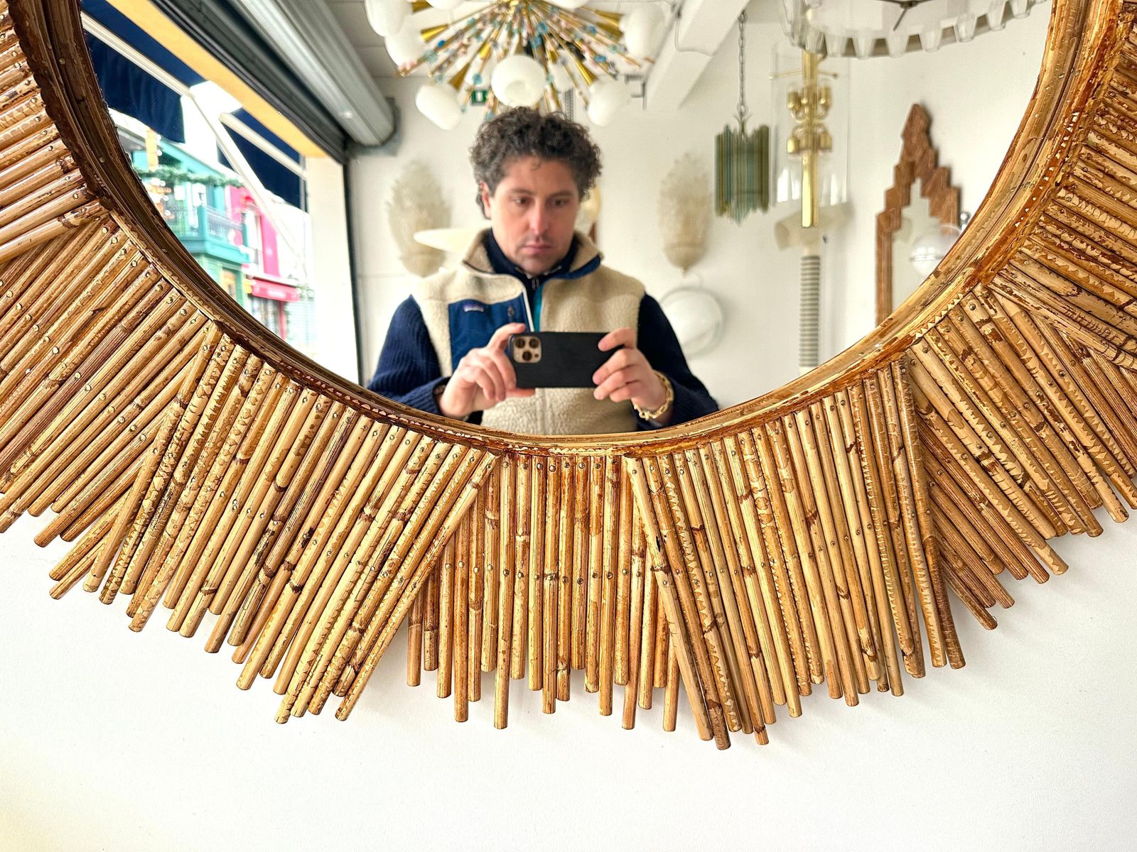 photo furniture Rattan Sun Mirror By Vivai Del Sud. Italy, 1970s