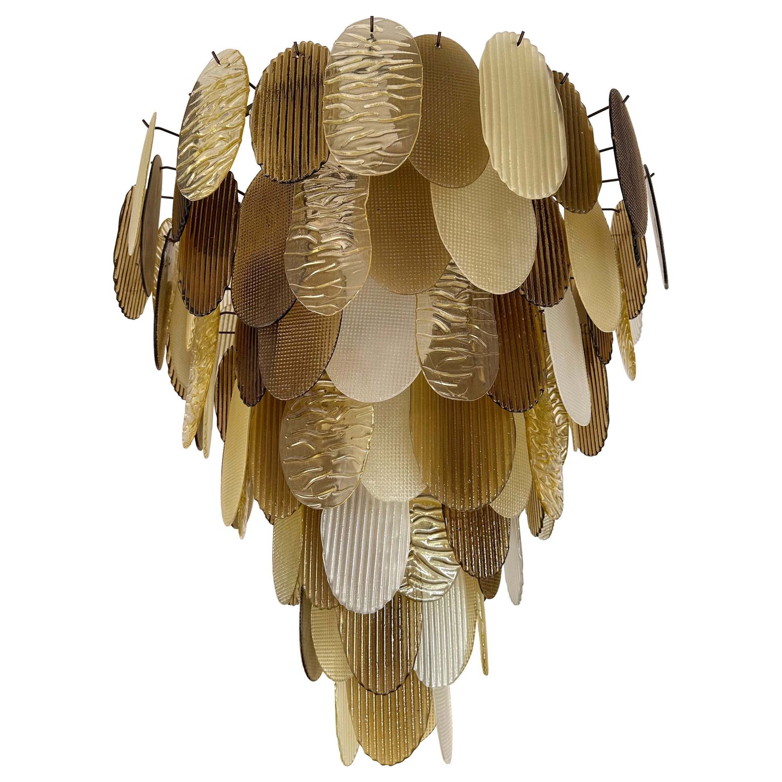 Large Contemporary Chandelier Tan Brown Tapestry Murano Glass By Ad, Italy