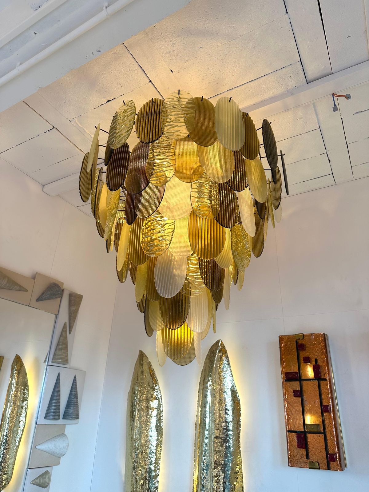 Large Contemporary Chandelier Tan Brown Tapestry Murano Glass By Ad, Italy photo furniture