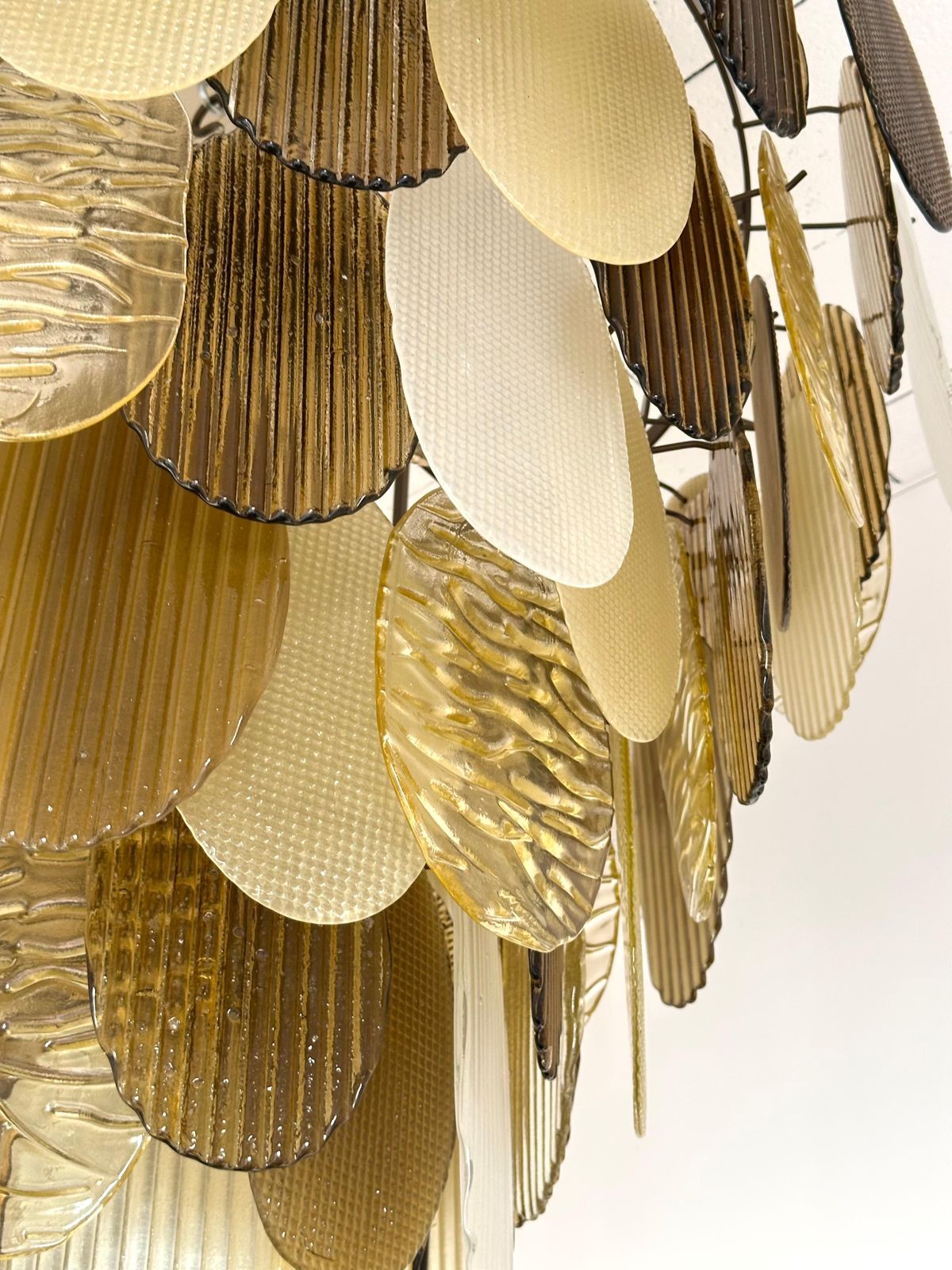 photo furniture Large Contemporary Chandelier Tan Brown Tapestry Murano Glass By Ad, Italy