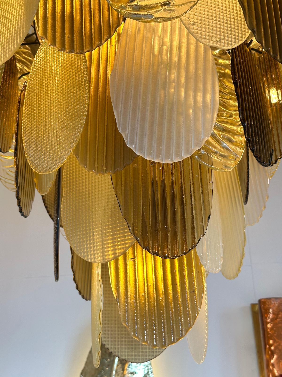 Lighting Large Contemporary Chandelier Tan Brown Tapestry Murano Glass By Ad, Italy photo